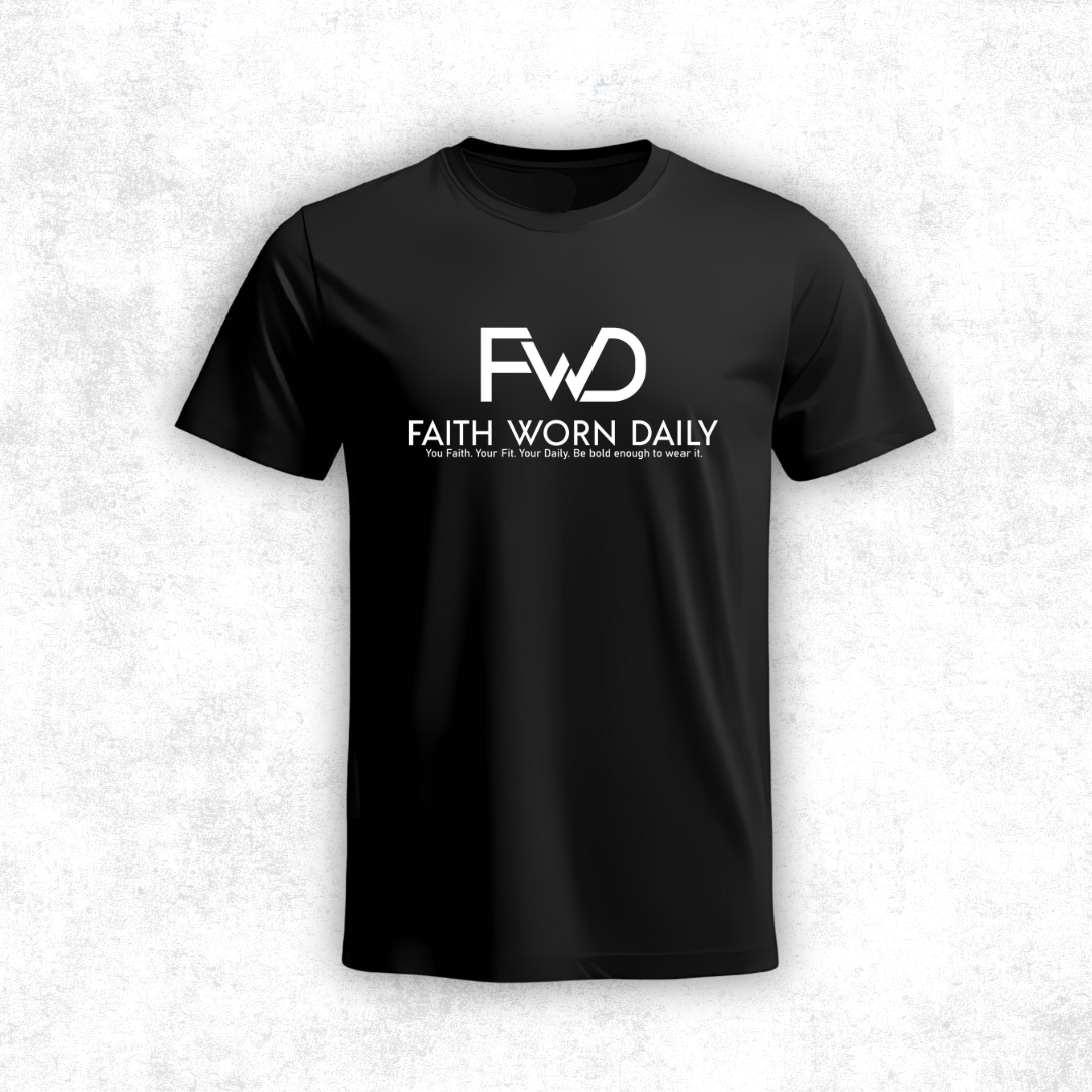 Faith Worn Daily – White Signature Logo Tee