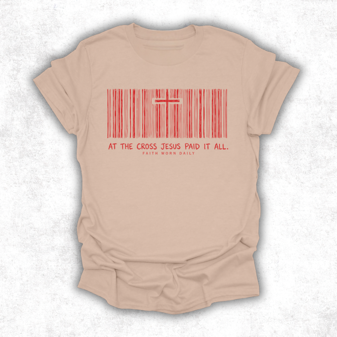 At The Cross Jesus Paid It All™ Barcode Tee - Tan