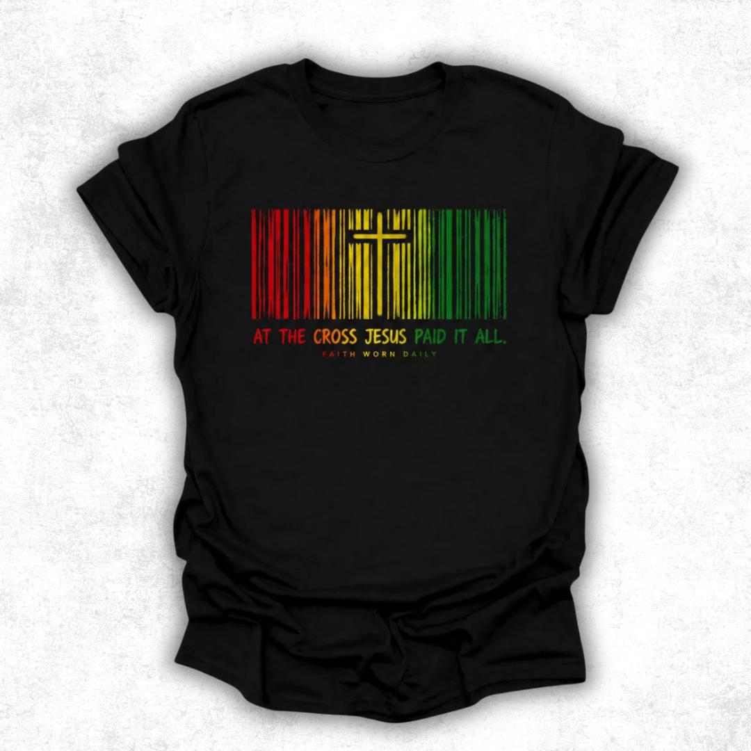 At The Cross Jesus Paid It All™ Barcode Tee - Juneteenth