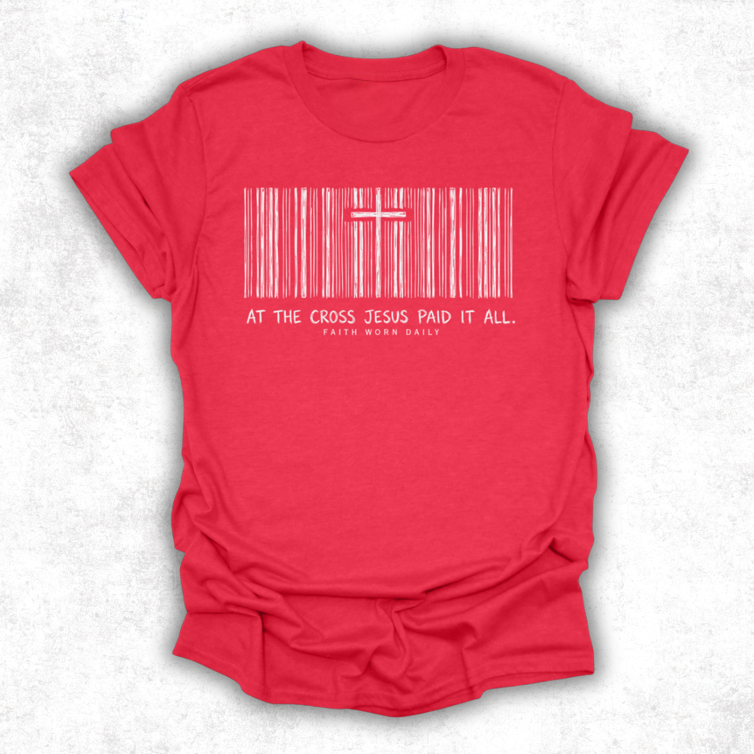 At The Cross Jesus Paid It All™ Barcode Tee - Red